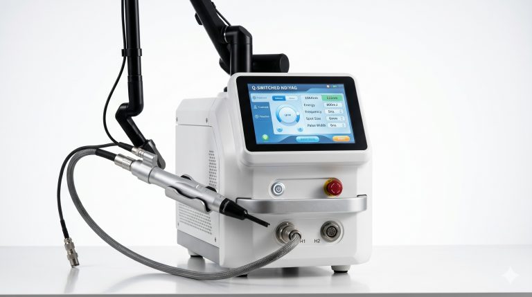 Professional Q-Switched 1064nm & 532nm Nd:YAG Laser Machine for Melasma & Tattoo Removal, Pulsed Mode with High Energy Fluence