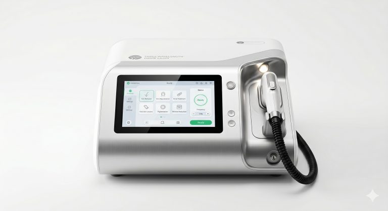 Professional Triple Wavelength Diode Laser Machine (755nm+808nm+1064nm), Pain-Free ICE Cooling for Permanent Hair Removal & Tattoo Clearance