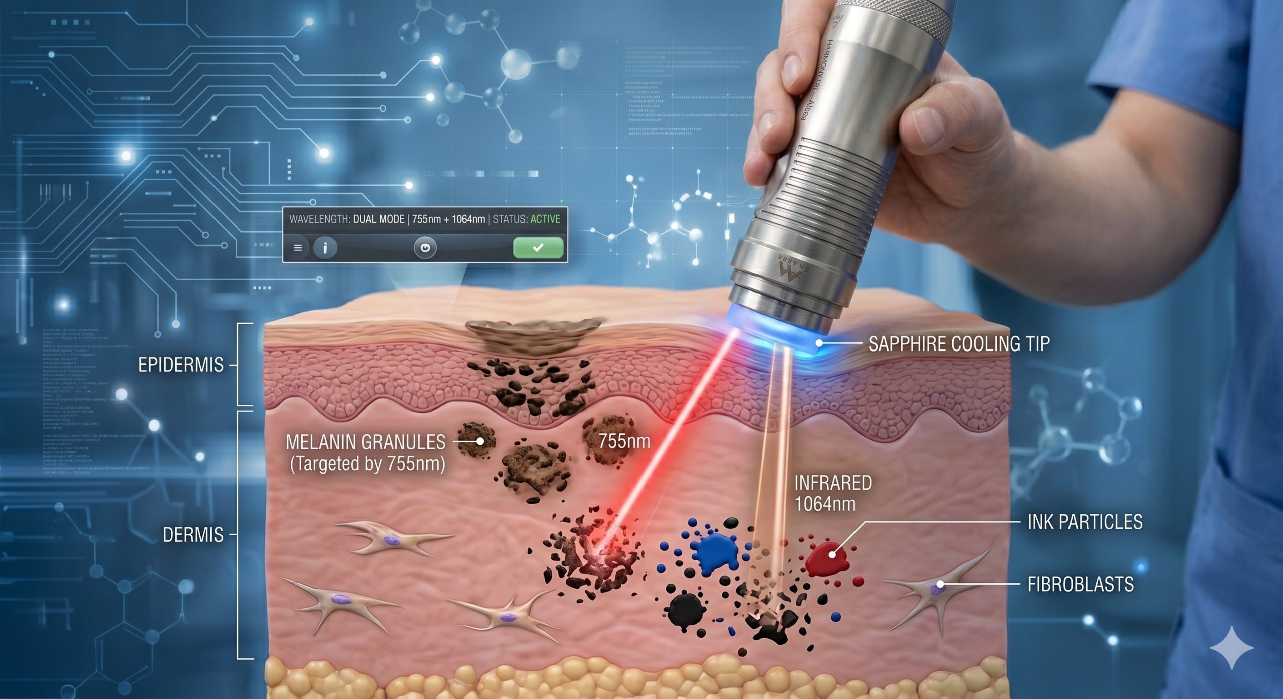 Professional Skin Rejuvenation Laser System, 755nm / 1064nm Picosecond & Q-Switched, Painless Cooling for Tattoo Removal & Facial Rejuvenation scenario 3