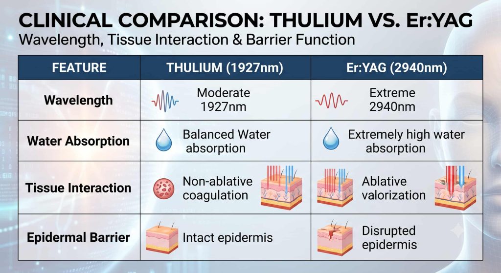 The Future of Fractional Lasers: Why Thulium is Replacing Traditional Er:YAG for Surface Texture 1 The Future of Fractional Lasers: Why Thulium is Replacing Traditional Er:YAG for Surface Texture | Cocoon Laser | CLINICAL COMPARISON THULIUM VS. ErYAG