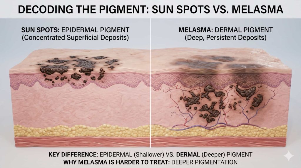 Sun Spots and Melasma: Can a Pigmentation Treatment Pico Laser Really Clear Your Skin? 1 Sun Spots and Melasma: Can a Pigmentation Treatment Pico Laser Really Clear Your Skin? | Cocoon Laser | Decoding the Pigment