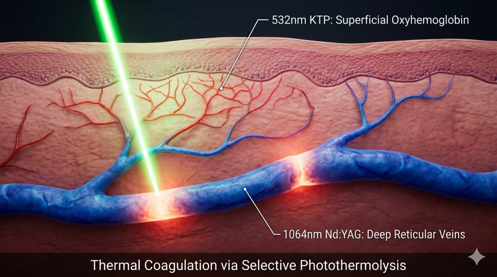 Spider Veins Explained: How a Commercial Dual Wavelength Laser Device Erases Redness | Cocoon Laser | Selective Photothermolysis in 3D