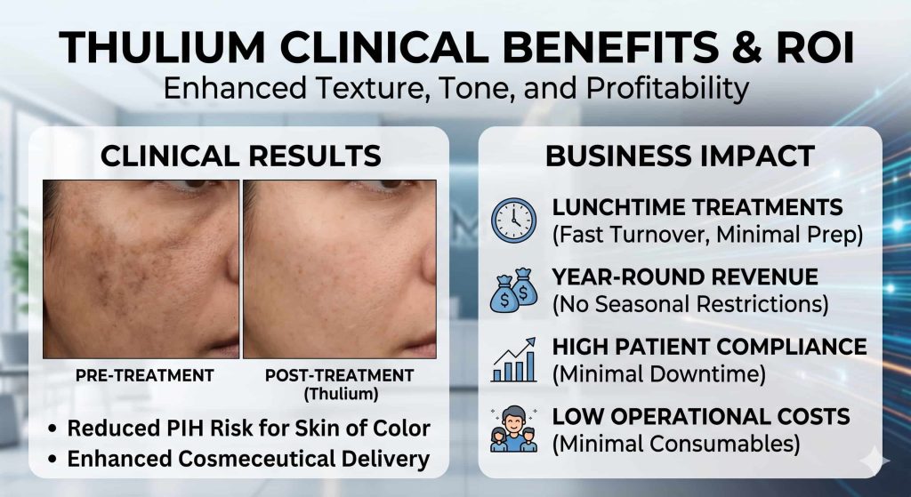 The Future of Fractional Lasers: Why Thulium is Replacing Traditional Er:YAG for Surface Texture 2 The Future of Fractional Lasers: Why Thulium is Replacing Traditional Er:YAG for Surface Texture | Cocoon Laser | THULIUM CLINICAL BENEFITS ROI