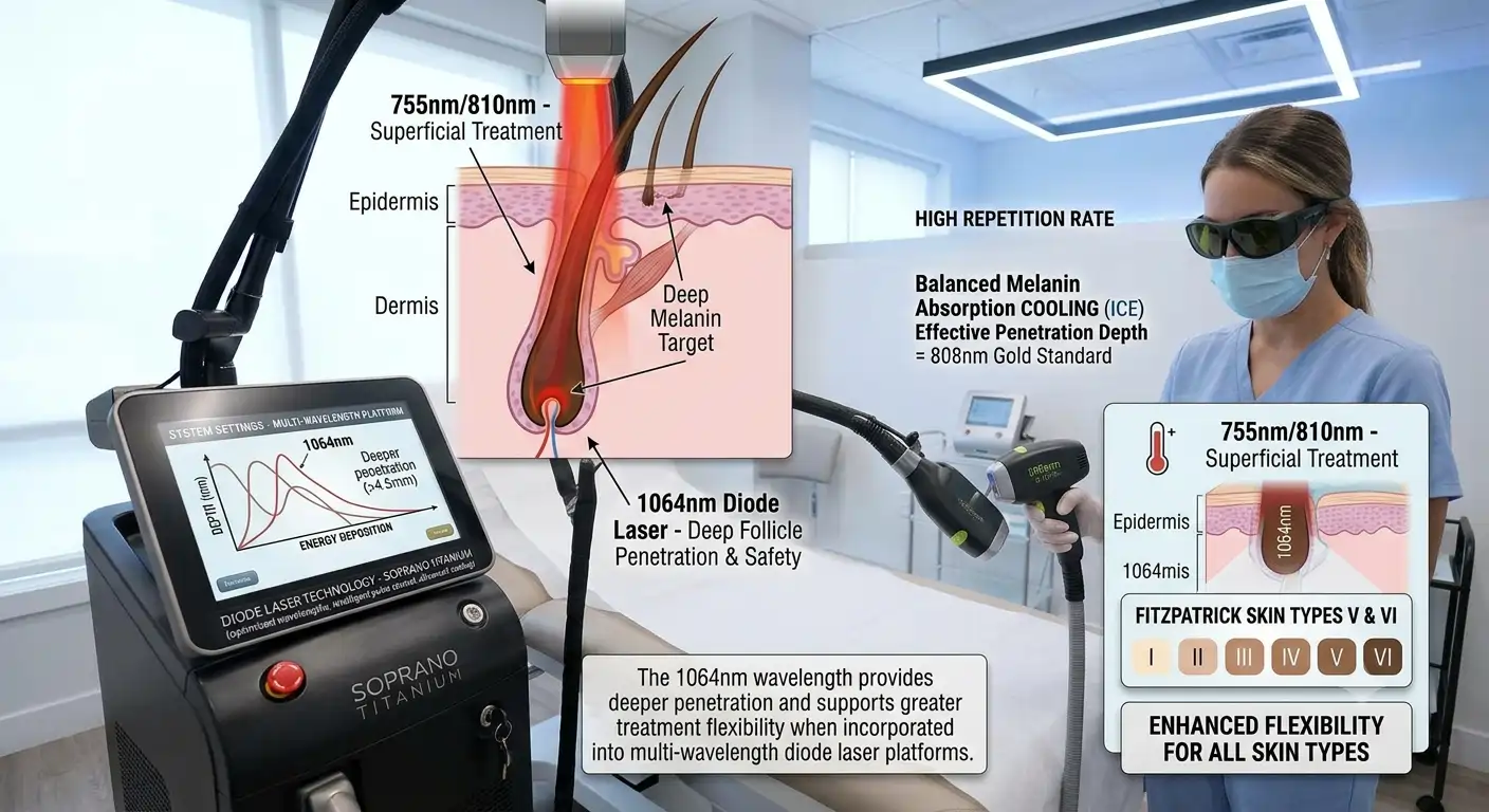 Diode Laser Technology: Complete Guide for Professional Hair Reduction 7 1064nm diode laser wavelength for deeper follicle targeting