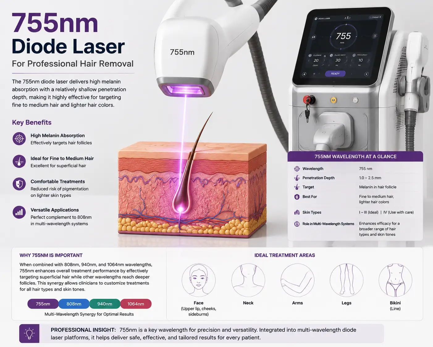 755nm diode laser wavelength for professional hair removal