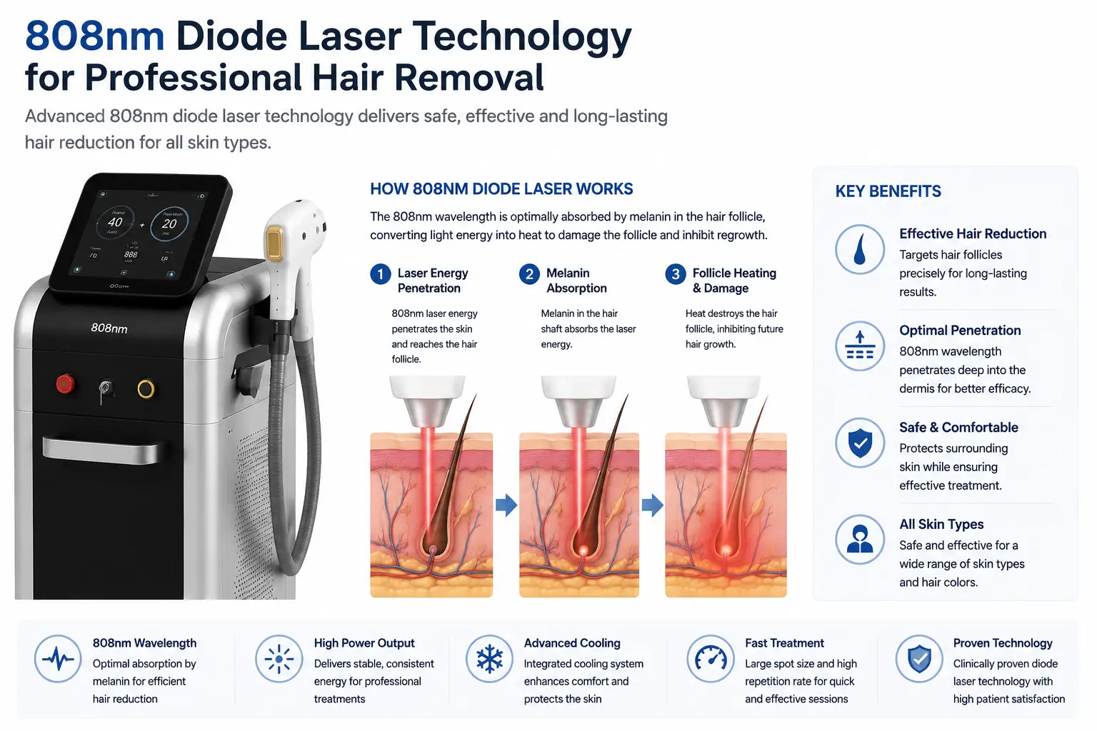 808nm Diode Laser: How It Works for Professional Hair Removal | Cocoon Laser | 808nm diode laser 1