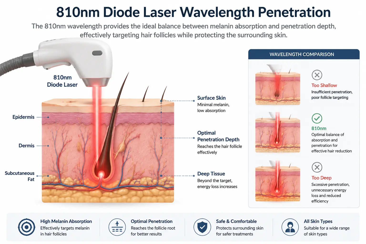 Hair Reduction Technology Comparison: Diode Laser vs Alexandrite vs Nd:YAG 5 810nm diode laser wavelength penetration for hair reduction