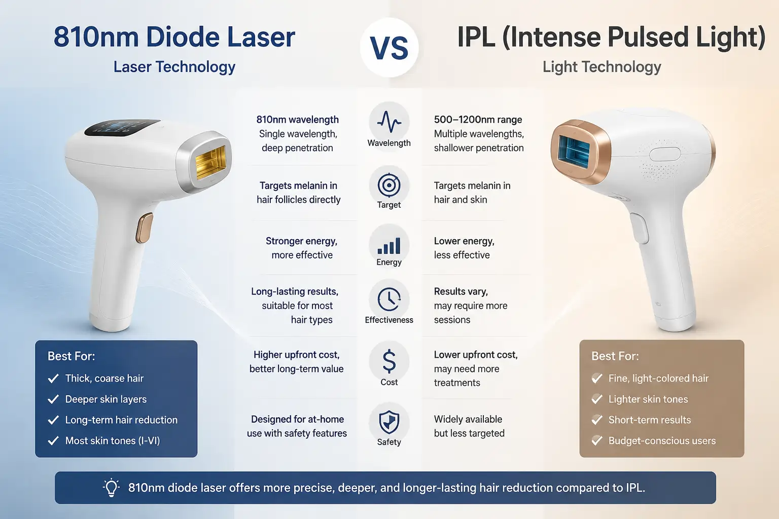 Comparison between 810nm diode laser technology and IPL hair removal devices