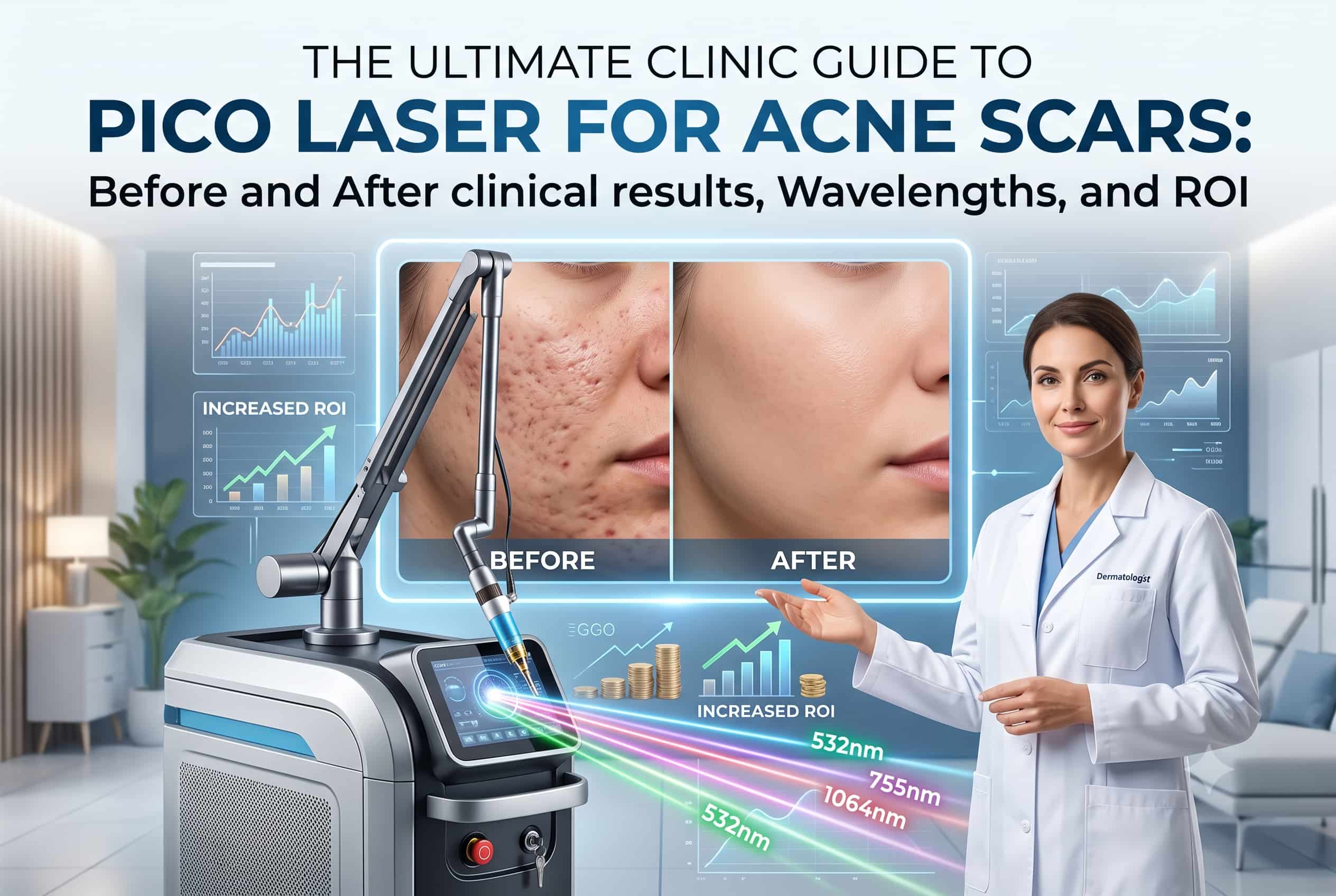 The Ultimate Clinic Guide to pico laser for acne scars: before and after clinical results, Wavelengths, and ROI | Cocoon Laser | The Ultimate Clinic Guide 1