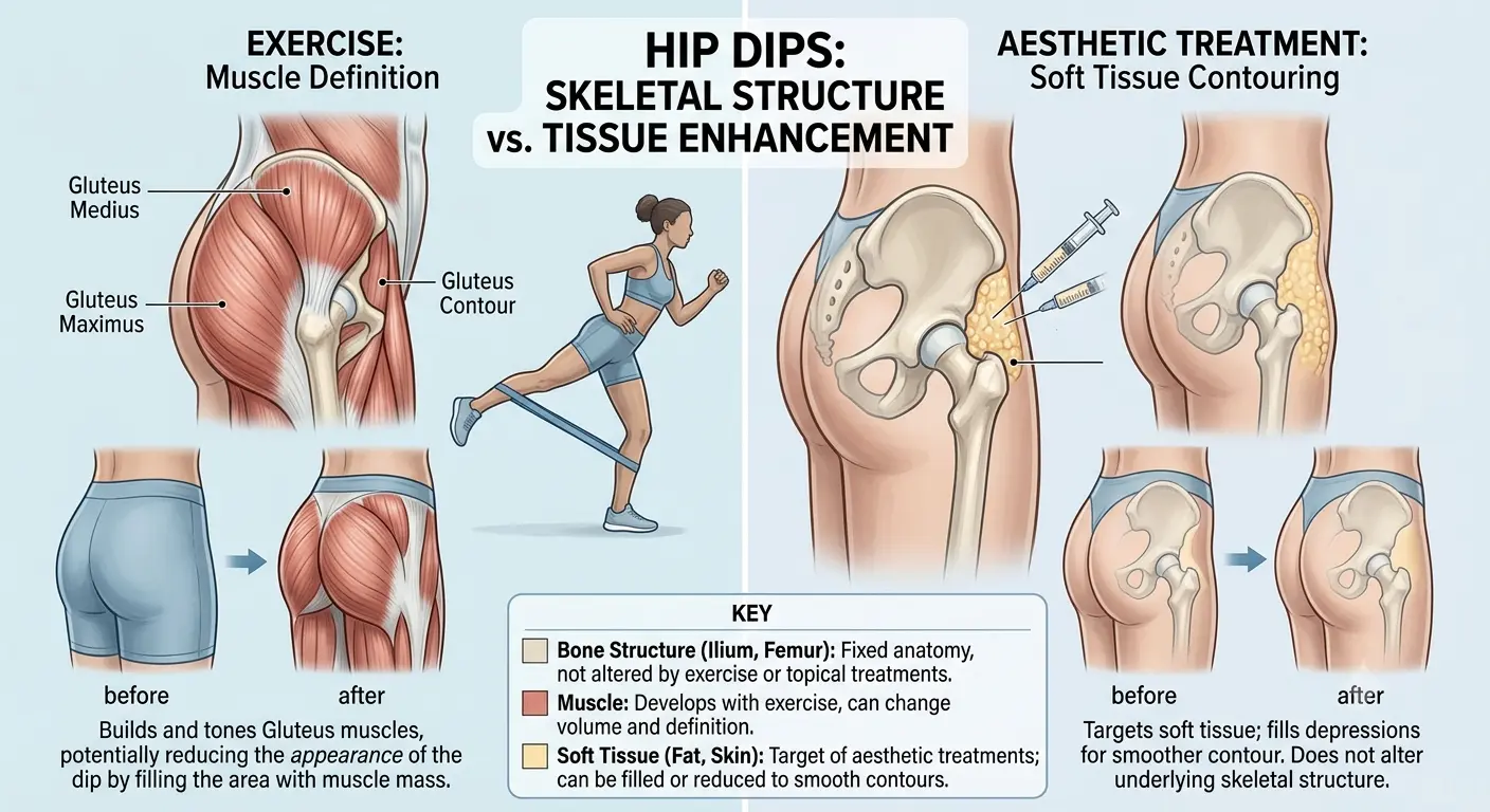 Comparison of exercise and body contouring treatments for hip dips