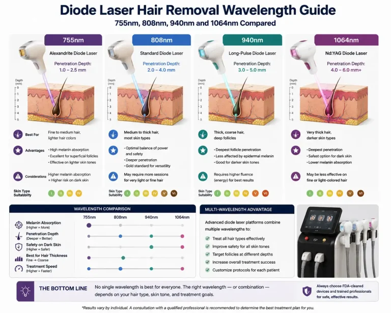 Diode Laser Wavelengths: 755 vs 808 vs 940 vs 1064nm Comparison