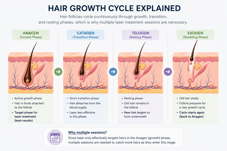 Hair Growth Cycle Explained: Why Multiple Laser Hair Removal Sessions Are Needed