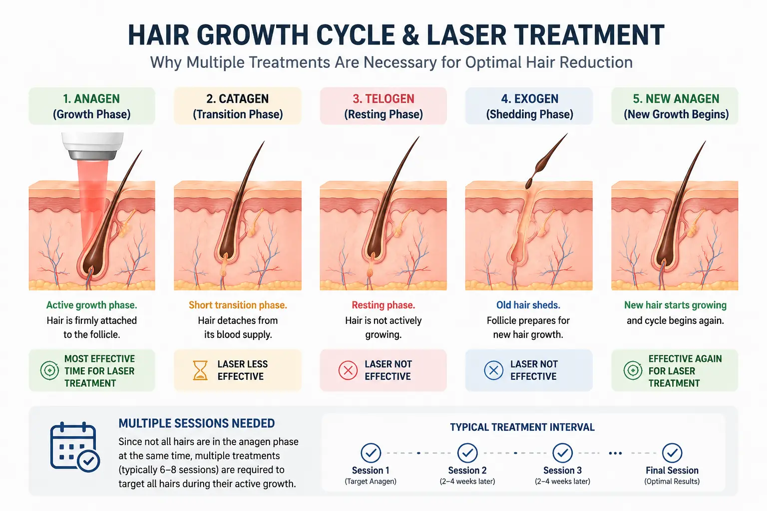 Hair Reduction Laser Machines: Buyer's Guide for Clinics 4 Hair growth cycle showing why multiple laser hair reduction treatments are required