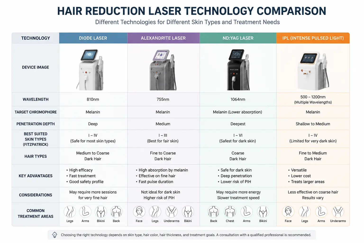 Hair Reduction Laser Machines: Buyer's Guide for Clinics 5 Comparison of diode laser Alexandrite Nd YAG and IPL hair reduction technologies