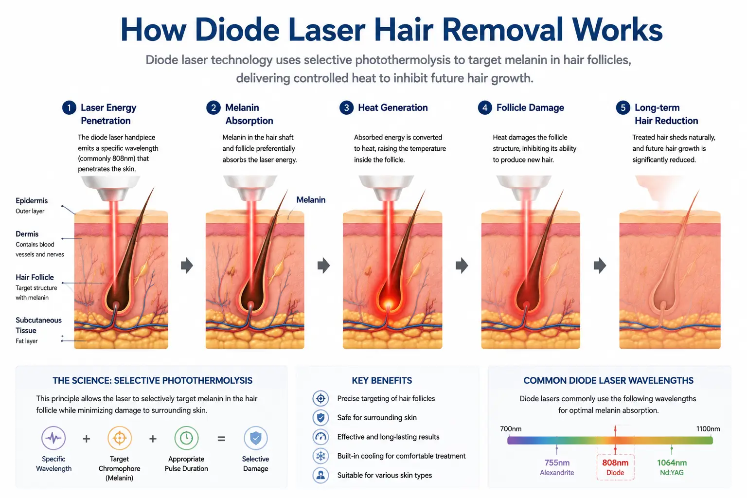 How diode laser hair removal works by targeting melanin in hair follicles