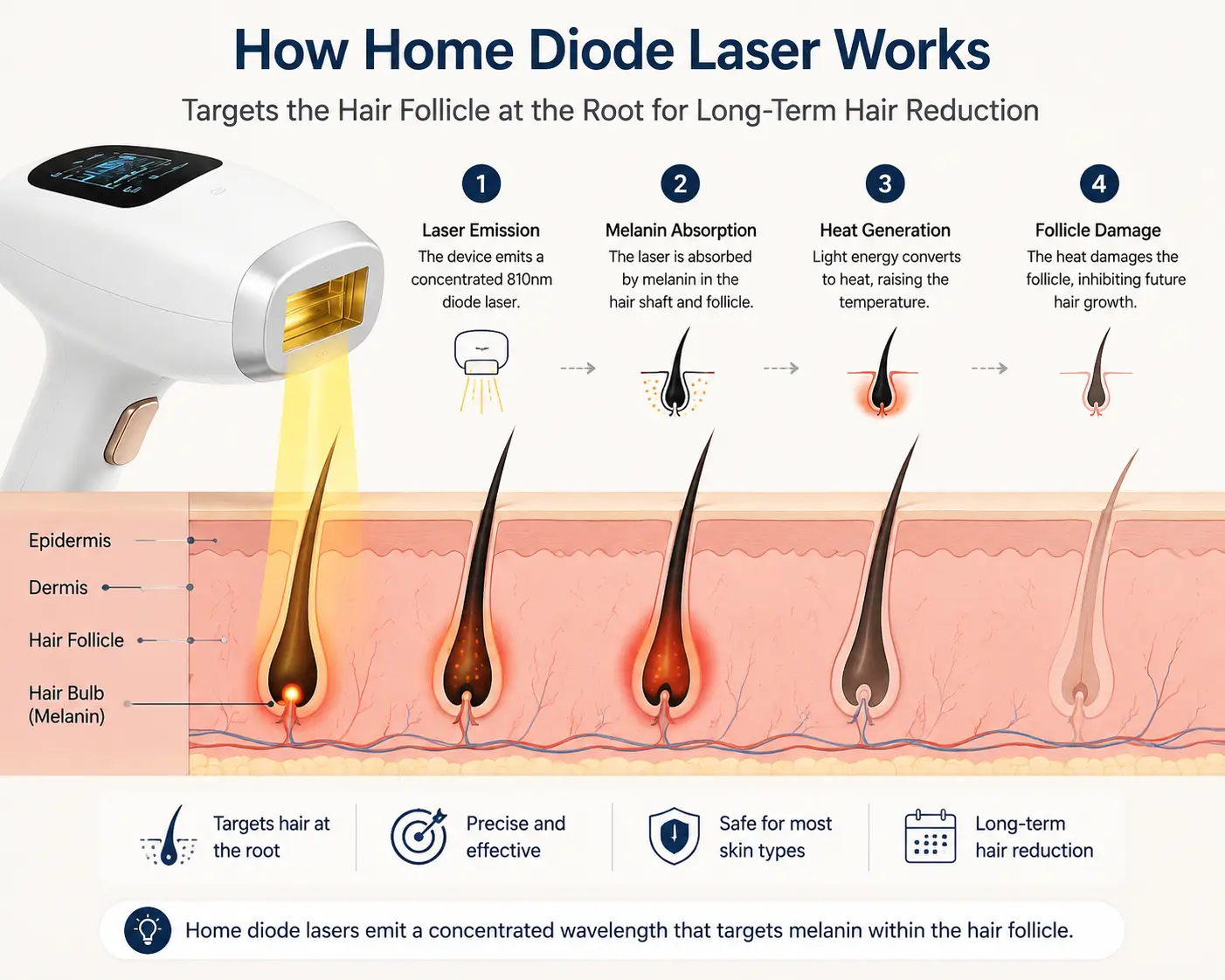 Illustration showing how a home diode laser targets the hair follicle