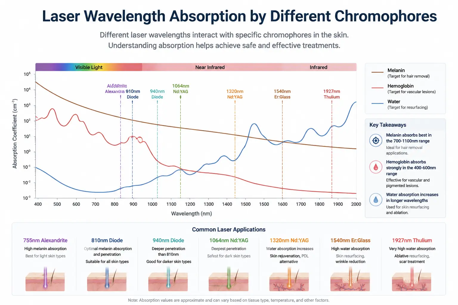 What Is Selective Photothermolysis? 3 Laser wavelength absorption by different chromophores