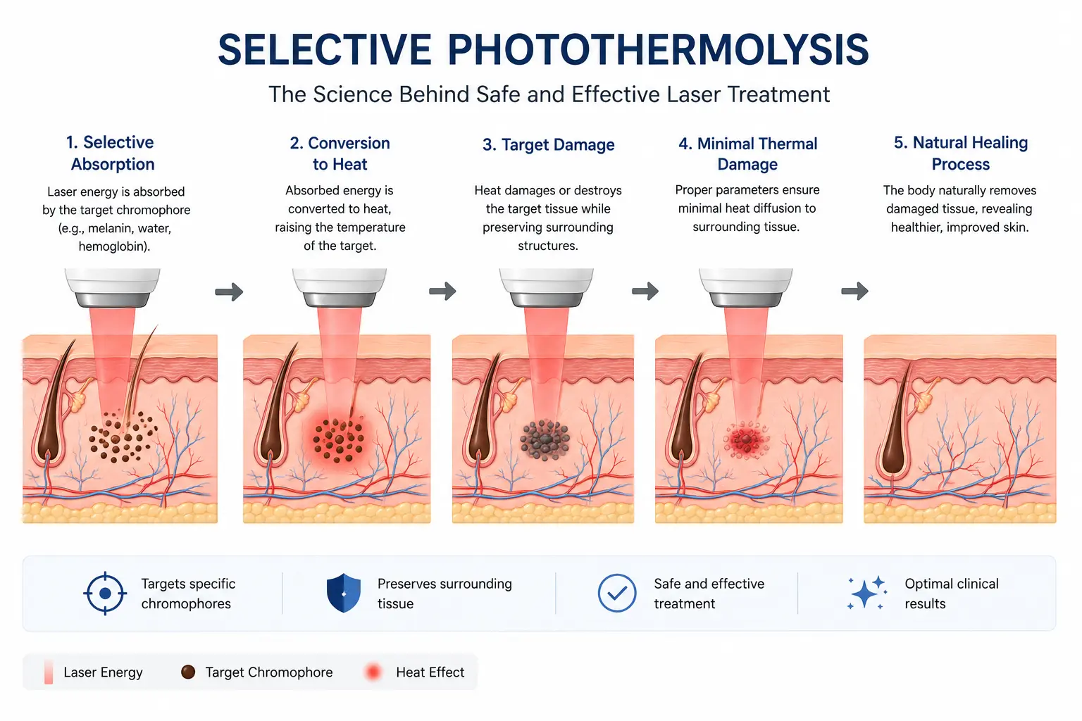 What Is Selective Photothermolysis? 2 Illustration explaining selective photothermolysis in laser medicine