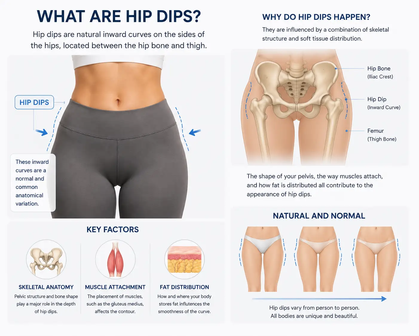 What Are Hip Dips? Causes, Anatomy & Why They Are Normal 2 Illustration showing the location and appearance of natural hip dips