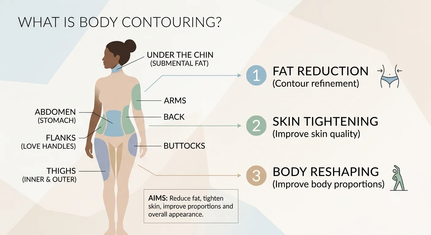 What Is Body Contouring? Complete Guide to Non-Surgical Body Contouring 2 Overview of body contouring treatment areas and aesthetic goals