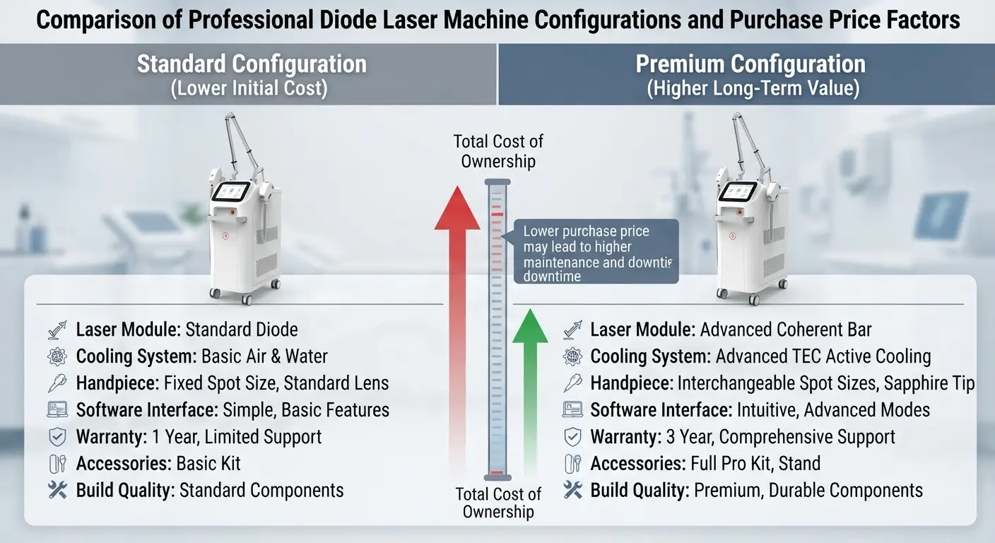 Diode laser machine price comparison between basic and higher specification systems