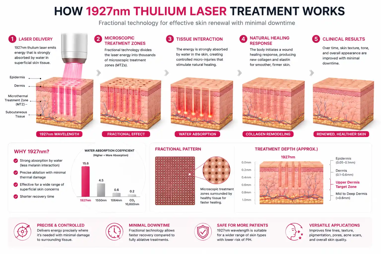How 1927nm fractional thulium laser treatment works in the skin