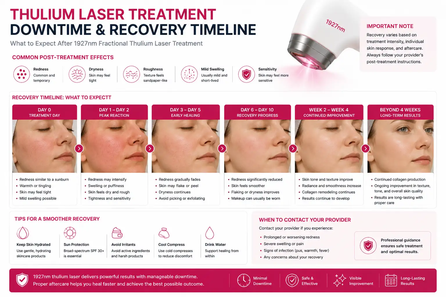 Thulium laser treatment downtime and recovery timeline after 1927nm fractional laser