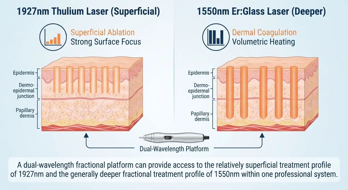 Concetto di trattamento laser frazionato a doppia lunghezza d'onda di 1927 nm e 1550 nm
