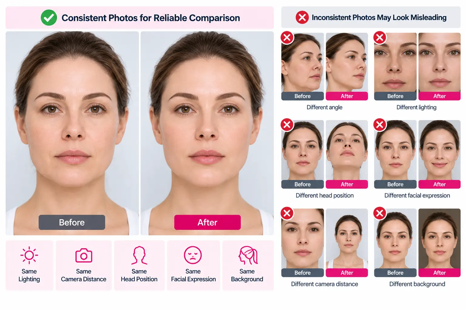 How to compare HIFU before and after photos using consistent lighting angle and head position
