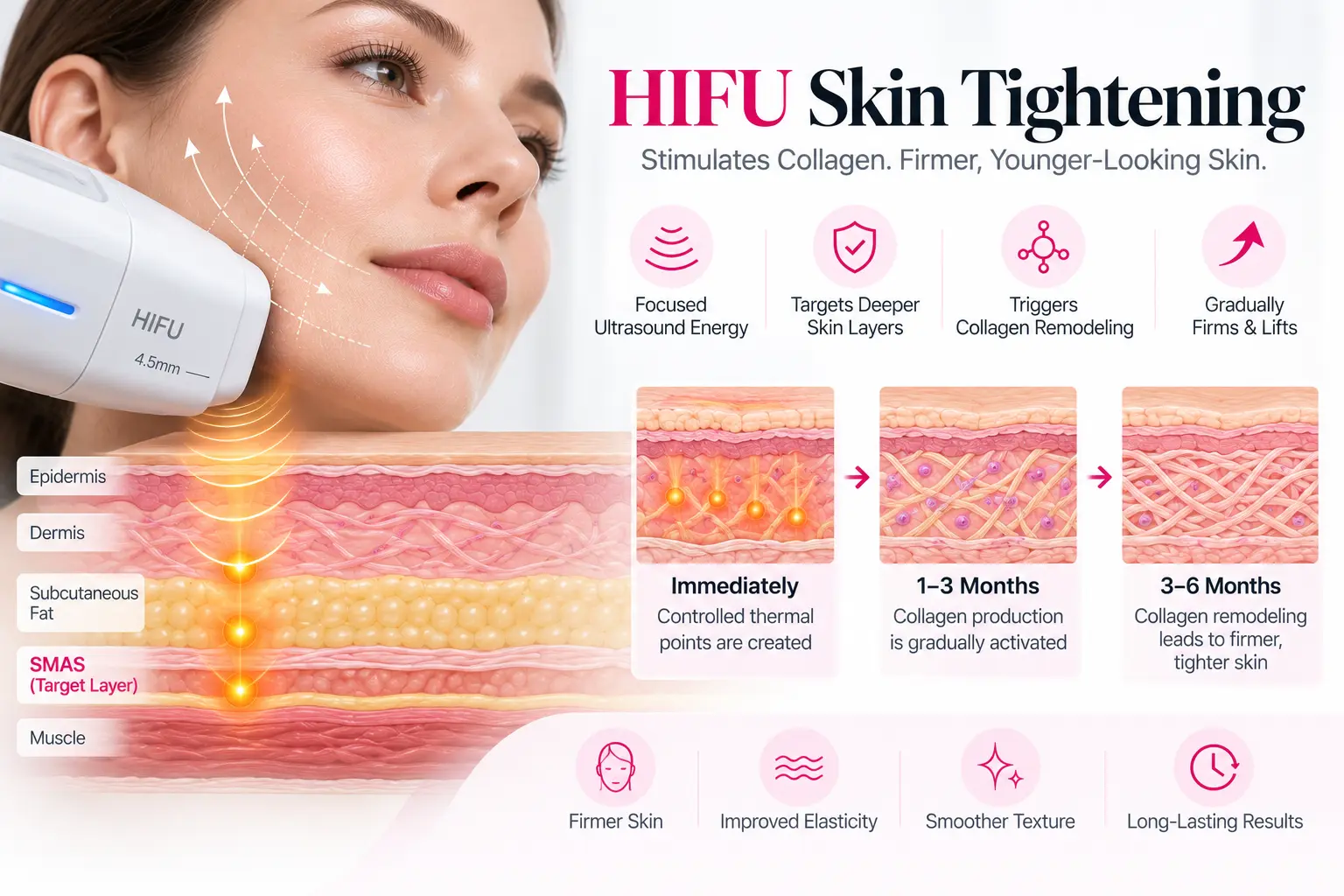 HIFU skin tightening and collagen remodeling process