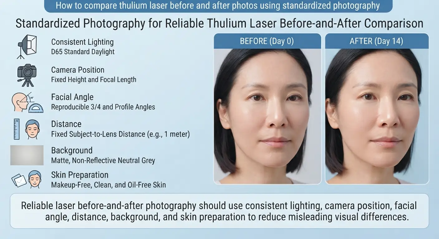 How to compare thulium laser before and after photos using standardized photography