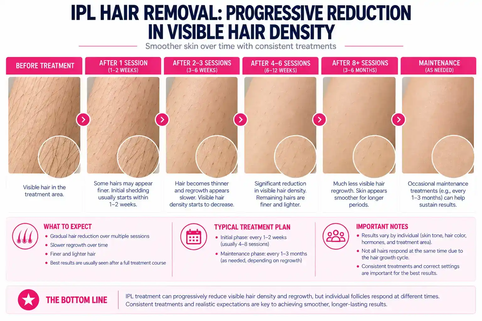 IPL hair removal progressive reduction in visible hair density