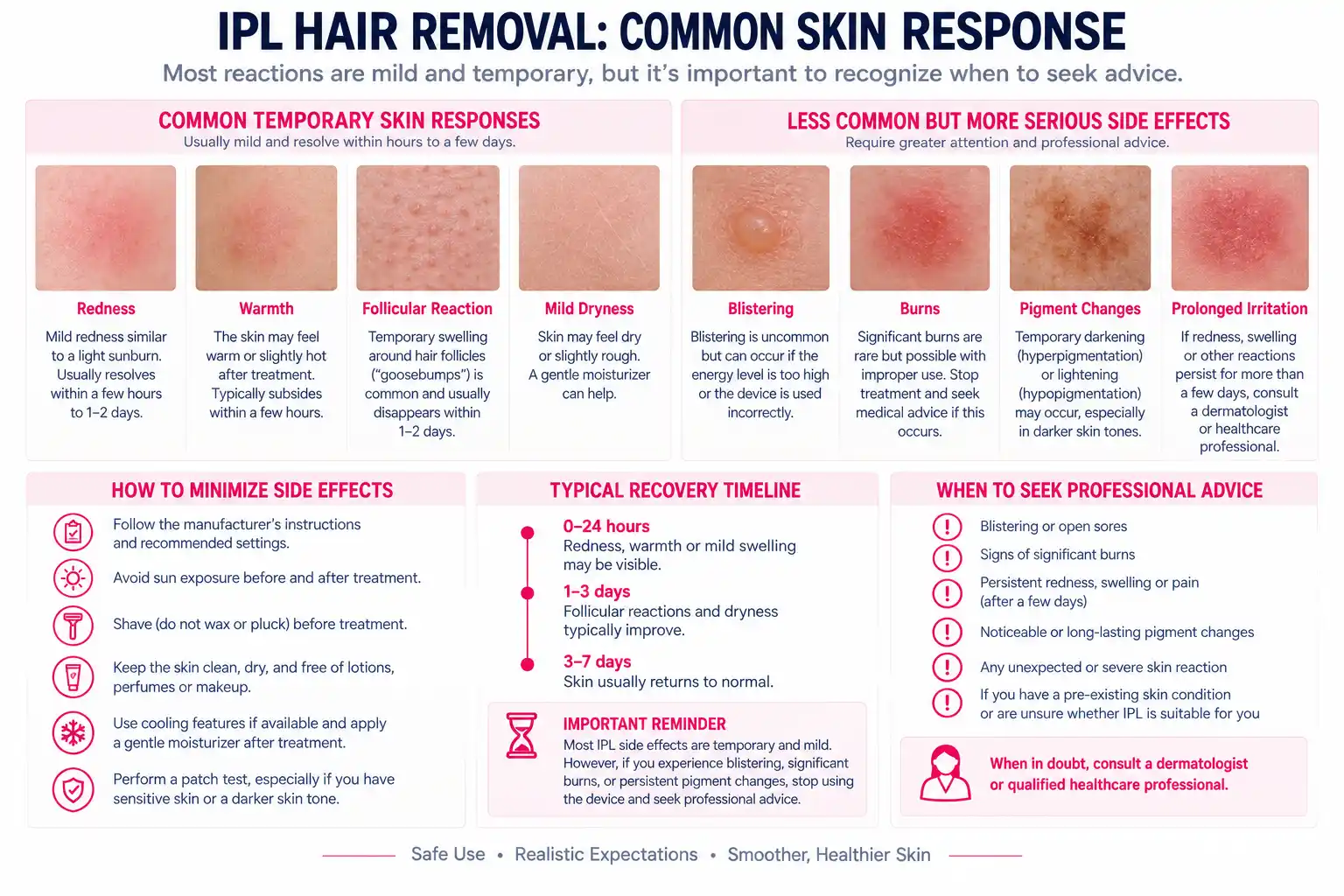 Common temporary skin responses and IPL hair removal side effects