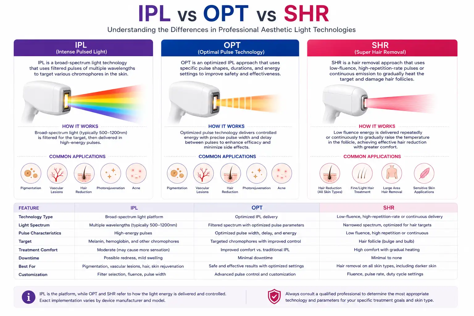 IPL OPT and SHR aesthetic light technology comparison