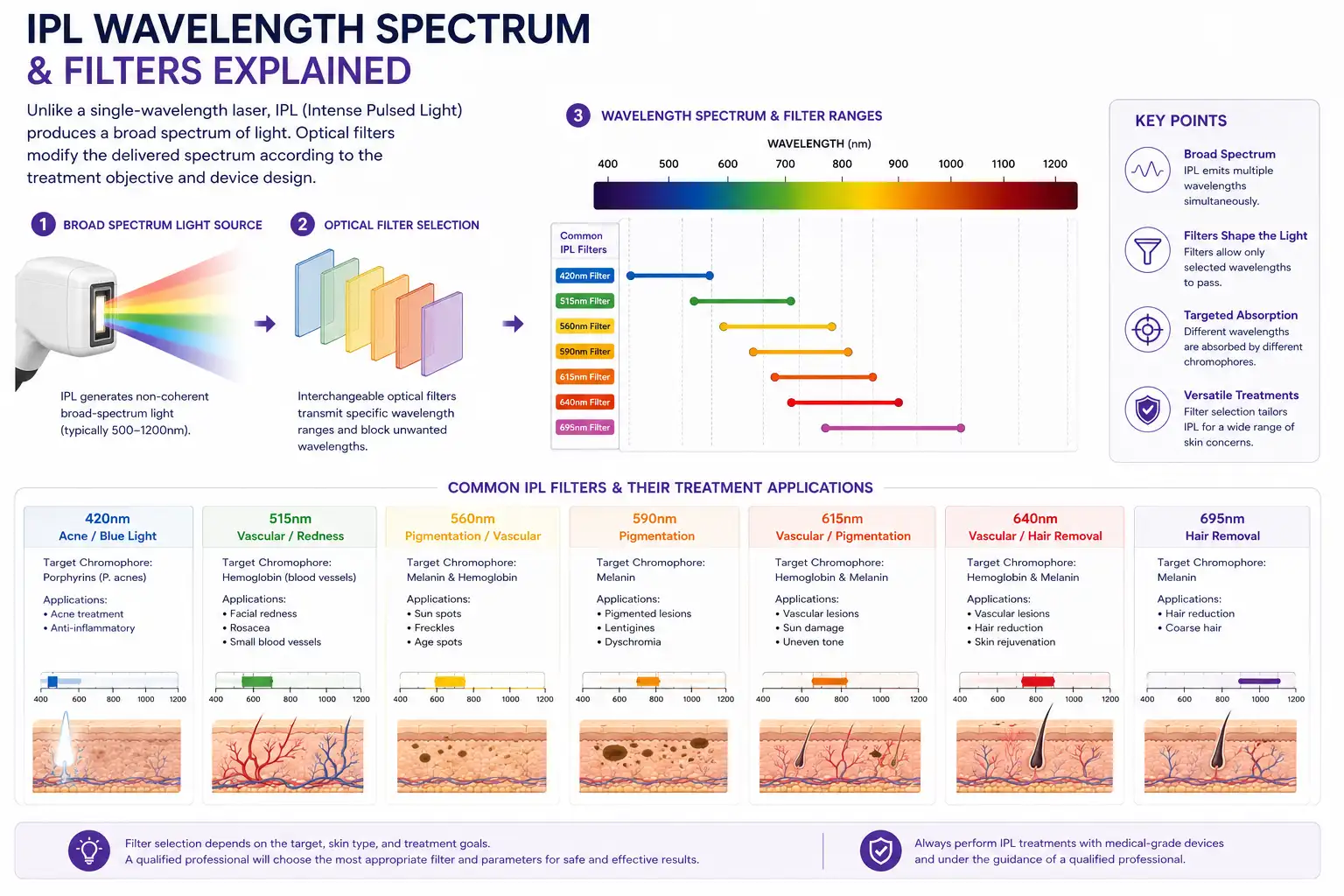 IPL wavelength spectrum and optical filter selection diagram