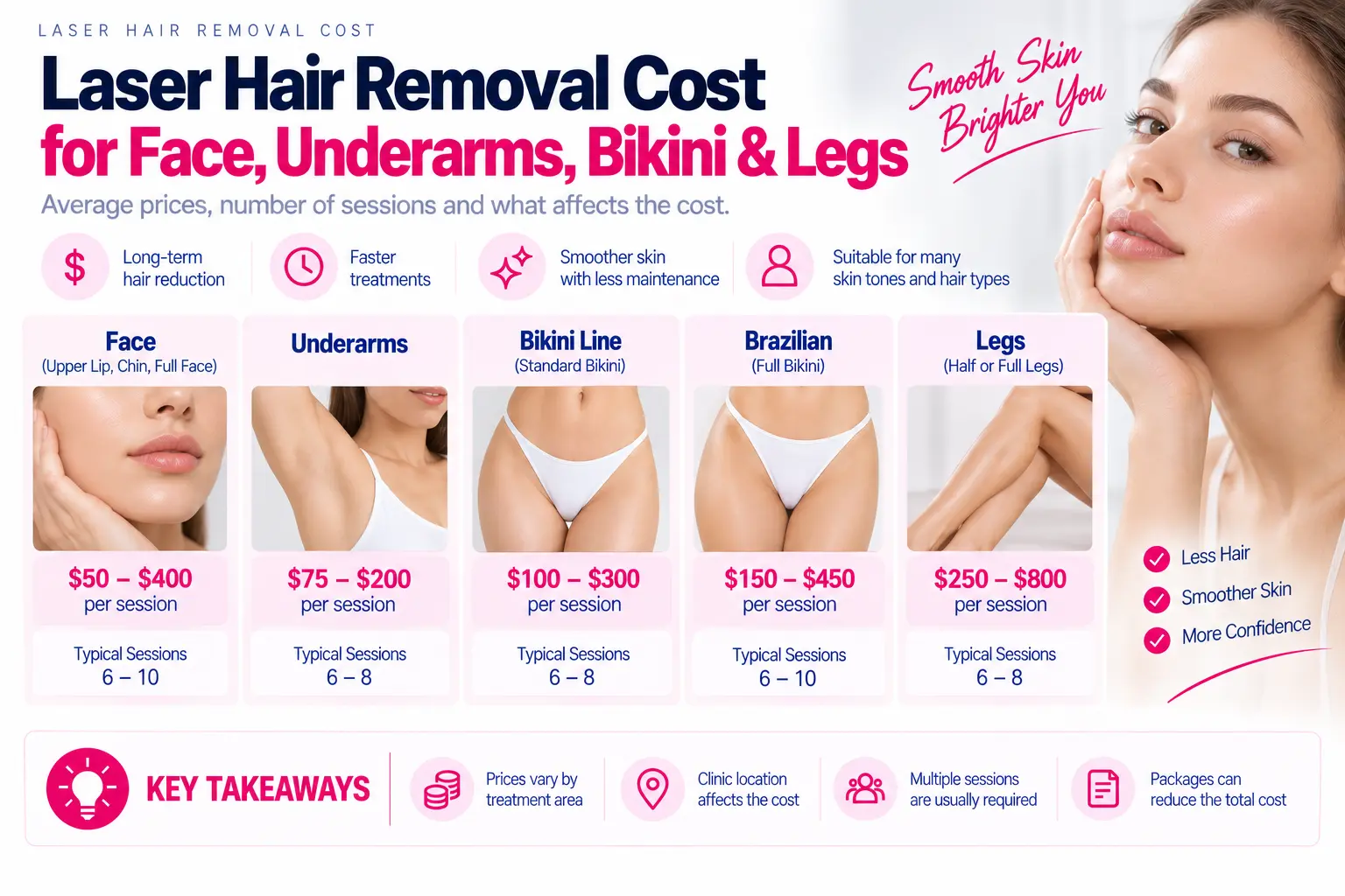 Laser hair removal cost for face underarms bikini Brazilian and legs