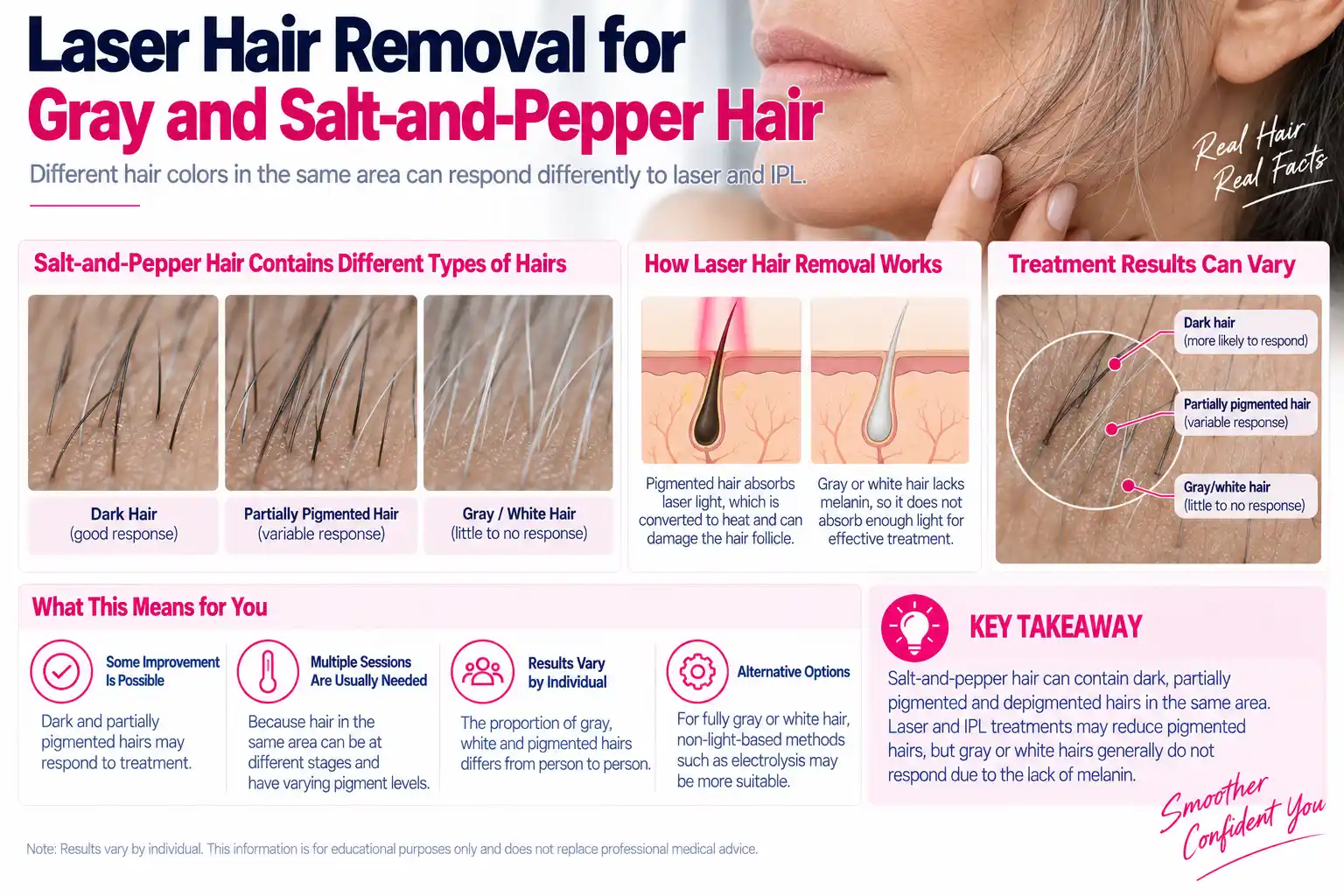 Laser hair removal for gray and salt and pepper hair