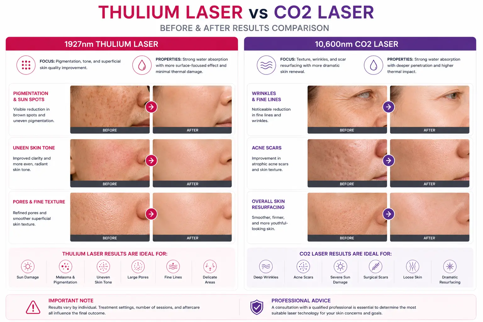 Thulium laser vs CO2 laser before and after results comparison
